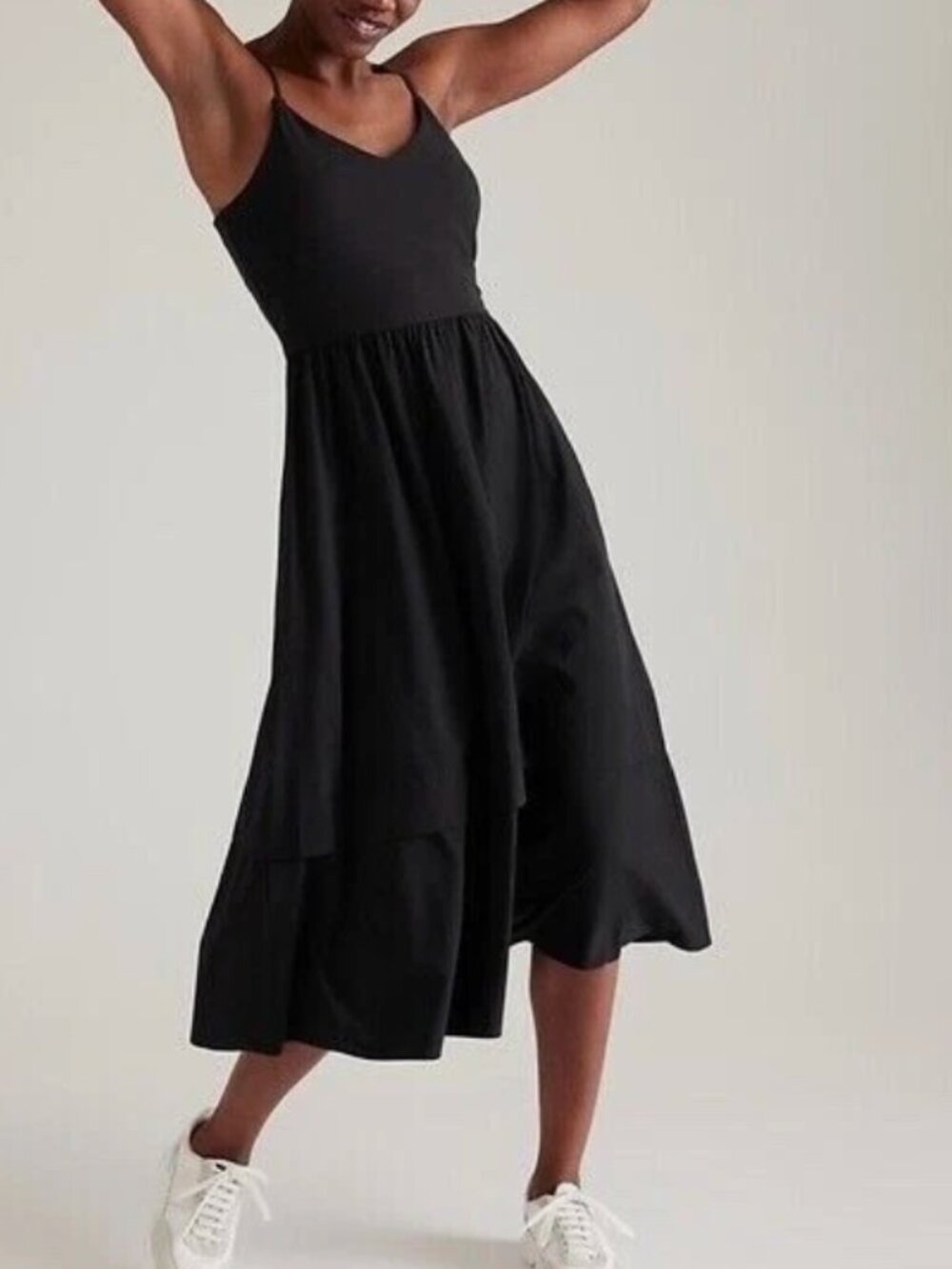 Athleta Elation V-Neck Hybrid Dress Black long S Small
